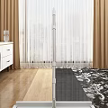 Contemporary Interior Space Featuring Sheer Curtains White Cabinet Wooden And Marble Floors