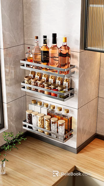 Wall Mounted Kitchen Storage Rack With Spices Seasonings 3d model 