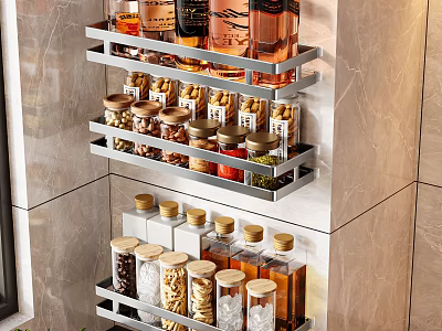 Wall Mounted Kitchen Storage Rack With Spices Seasonings 3d model