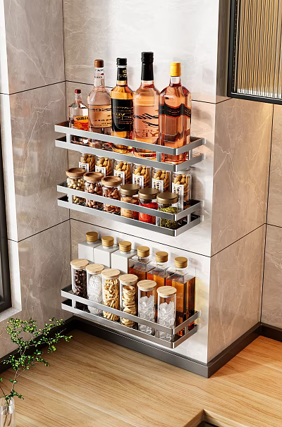 Wall Mounted Kitchen Storage Rack With Spices Seasonings 3d model