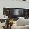 Modern Living and Dining Room Interior With Blue Glass Chandelier White Sofa And Large Windows