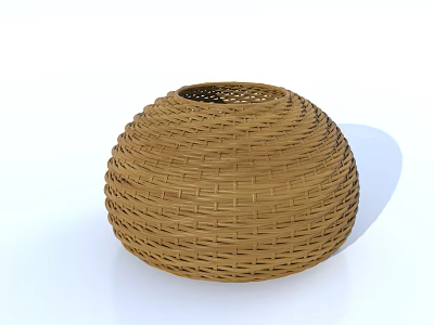Handmade Woven Rattan Storage Basket With Round Shape And Natural Open Top Design 3d model