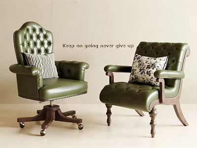 Green Leather Tufted Leisure Chairs Featuring Striped Patterned Pillows Swivel Base Wheels and Wooden Legs 3d model