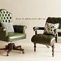 Green Leather Tufted Leisure Chairs Featuring Striped Patterned Pillows Swivel Base Wheels and Wooden Legs