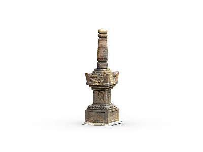 Antique Bronze Pagoda Statue with Intricate Carvings and Square Base 3d model