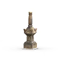 Antique Bronze Pagoda Statue with Intricate Carvings and Square Base