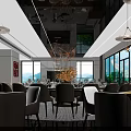 Elegant Modern Dining Room Interior With Round Table Beige Chairs Large Windows And Mountain View 3d model