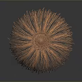 Elegant Orange Woven Umbrella Structure With Natural Fringe And Stand