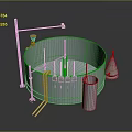 Industrial Equipment Featuring Circular Tank Mixing Components Support Frame Pipes And Conical Parts