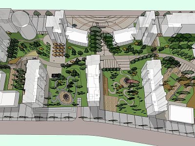 Urban City Layout With Modern Buildings Green Spaces And Central Plaza 3d model