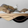 Modern Mountain Shaped Wall Decor With Golden Lines Tree And Deer Accents