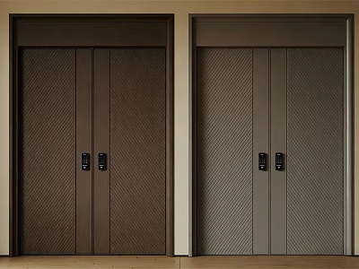 Dark Brown And Gray Textured Double Doors With Light Frames In Modern Interior Design 3d model