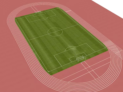 Football Pitch With Green Grass White Lines And Red Track Surface 3d model