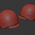 Two Old Military Green Helmets Featuring Red Cross Symbols On Surface 3d model