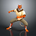 Tiger Character In Martial Arts Pose Wearing White Shirt Khaki Pants On Gray Gradient Background