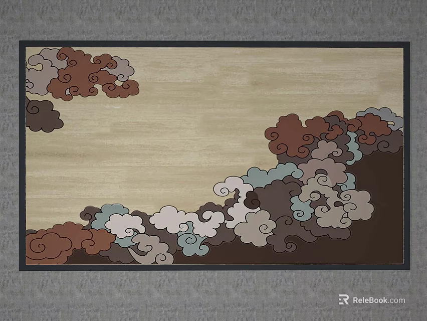 Decorative Painting With Colorful Cloud Patterns On Light Wood Background 3d model