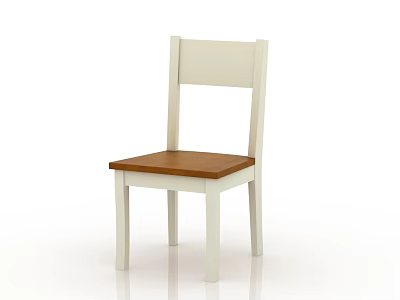 Simple Kids Chair With White Backrest Legs And Brown Wooden Seat 3d model