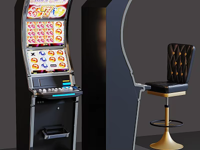 Modern Commercial Slot Machine And Elegant Bar Stool For Business Venues 3d model