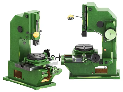 Two Green Industrial Equipment Units With Circular Worktables And Control Components 3d model