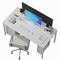 Modern Office Desk Setup With Computer Monitor Keyboard Mouse Stationery Organizer And Chair