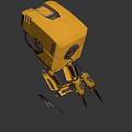 Yellow Cube Shaped Robot Creature With Camera Eye Mechanical Arms And Spiked Legs 3d model