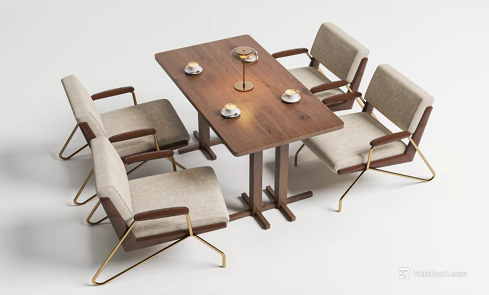 Sleek Meeting Table and Chairs with Wooden Tabletop Metal Legs and Fabric Seats 3d model 