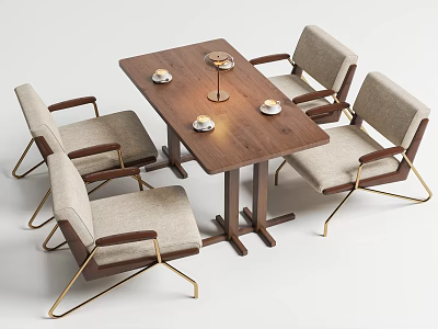 Sleek Meeting Table and Chairs with Wooden Tabletop Metal Legs and Fabric Seats 3d model