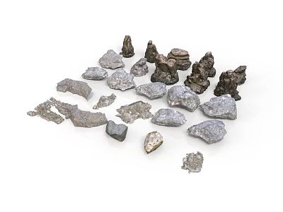 Assorted Natural Wood and Stone Elements with Different Shapes Sizes and Textures 3d model