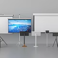 Projection Monitoring System Setup With Multiple Screens Stands And Professional Equipment