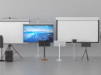 Projection Monitoring System Setup With Multiple Screens Stands And Professional Equipment 3d model