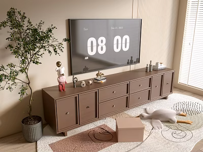 Modern Entryway Console Cabinet With Storage Drawers Decorative Plant And Accessories 3d model