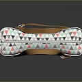 Stylish White Tote Bag with Brown Leather Handles Colorful Triangular Pattern Lining and Leather Charm