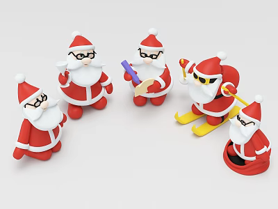 Multiple Santa Claus Dolls With Red Outfits Santa Hats Glasses And Accessories 3d model