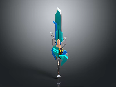 Fantasy Style Decorative Sword With Blue Green Blade And Golden Hilt Details 3d model