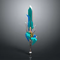 Fantasy Style Decorative Sword With Blue Green Blade And Golden Hilt Details