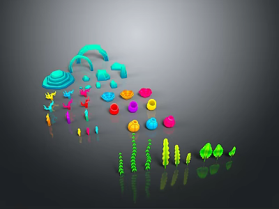 Colorful Aquatic Life Elements With Various Shapes Shells Coral And Green Plants 3d model