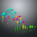 Colorful Aquatic Life Elements With Various Shapes Shells Coral And Green Plants