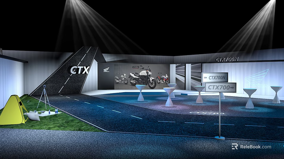 CTX Motorcycle Exhibition Display With CITYADV CTX700 Models And Roadway Setup 3d model 