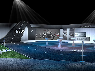 CTX Motorcycle Exhibition Display With CITYADV CTX700 Models And Roadway Setup 3d model