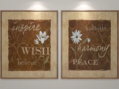 Framed Wall Prints Featuring Inspire Wish Believe Solitude Harmony Peace White Flowers On Brown Background 3d model
