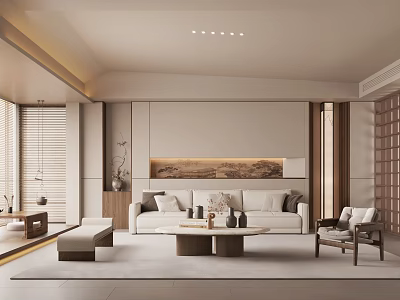 New Chinese Style Living Room Song Style Living Room Sofa Coffee Table Combination 3d model