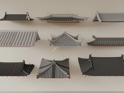 Different Traditional Chinese Roof Tile Styles With Curved Eaves And Classic Designs 3d model