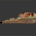 Garden Landscape Model With Colorful Terrain Green Vegetation And Blue Water Area