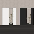 White and Black Sliding Doors on Grey Wall with Plant and Mirror Reflection