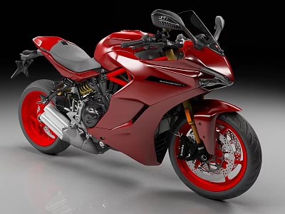 Sleek Red Sports Motorcycle With Modern Design And Red Rims 3d model