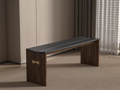 Modern Minimalist Wooden Stool With Black Seat And Golden Metal Accents For Home Interior 3d model
