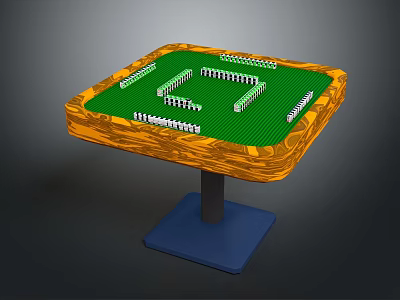 Fun Entertainment Table with Dominoes on Green Surface Yellow Edge and Blue Base 3d model