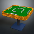 Fun Entertainment Table with Dominoes on Green Surface Yellow Edge and Blue Base