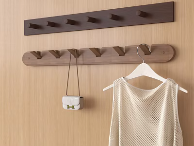 Wooden Wall Hook Rack With Multiple Hooks Hanging Bag And Vest 3d model