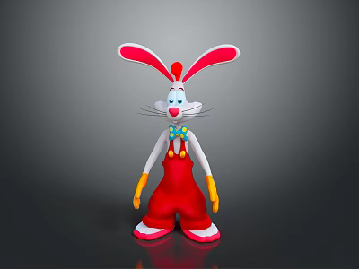 Cartoon Rabbit Character With Pink Ears Red Overalls Yellow Gloves And Blue Bow Tie 3d model